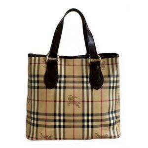 Burberry Vintage Beige PVC and Leather Haymarket Check Tote